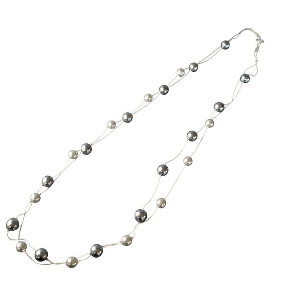 Silver-Tone 36" Multi-Strand Gray Faux Pearl Layered Necklace, Drop Earrings Set - Picture 13 of 14